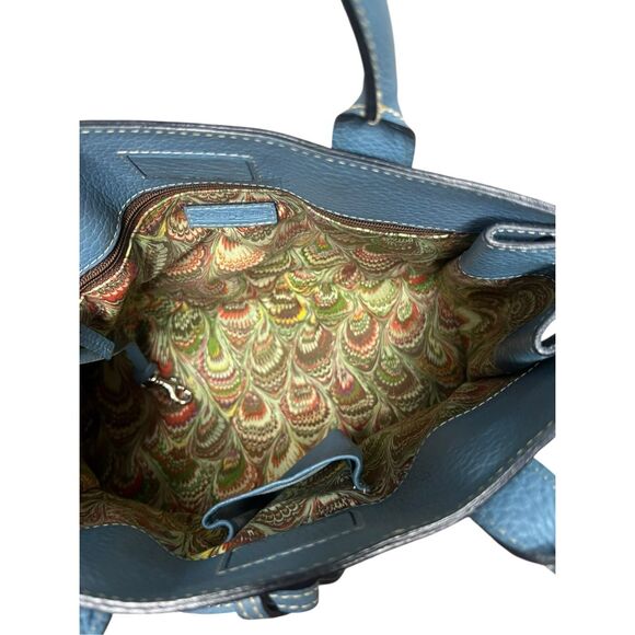 Vintage Dooney & Bourke Tasseled Leather Mini Tote Shoulder Bag Blue Purse - Picture 7 of 9